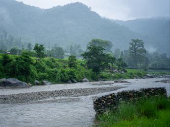 Gabion wall protecting river banks in nepal.